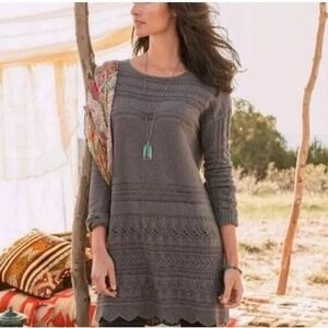 Sundance Lovely Days Silk Cotton Blend Crotchet Knit Tunic Sweater Dress Size M